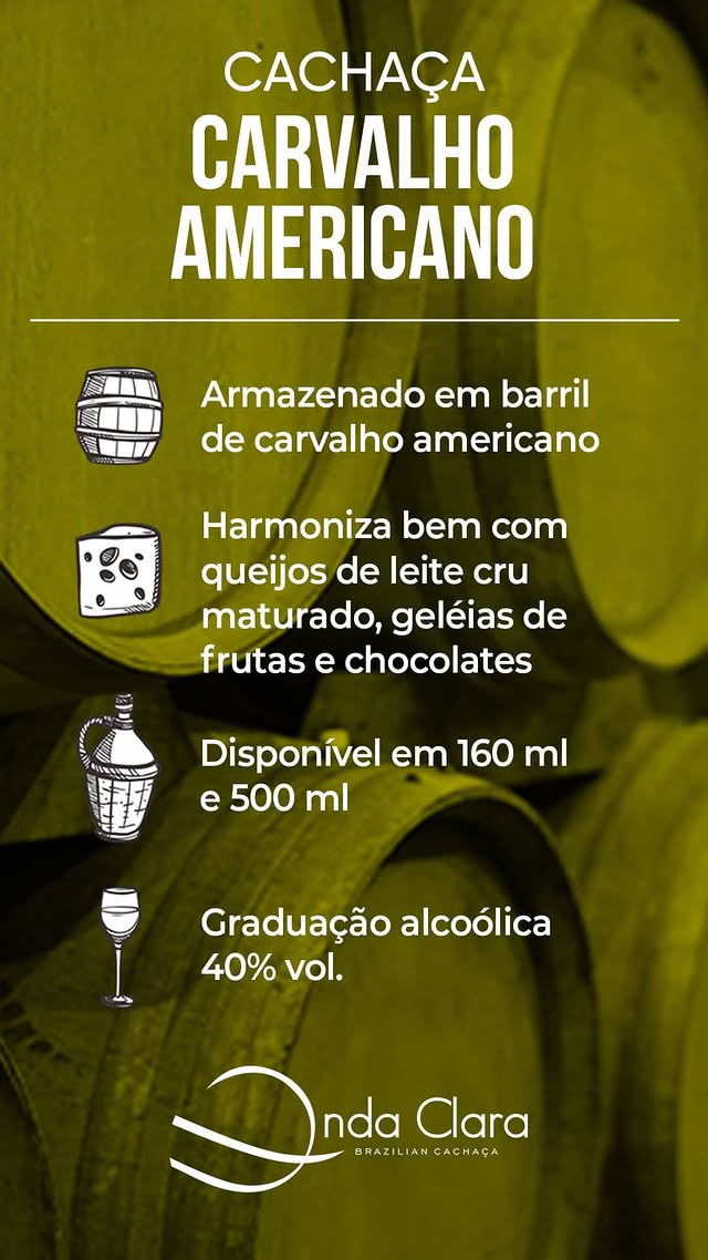 CACHAÇA CARVALHO AMERICANO ONDA CLARA 160 ML