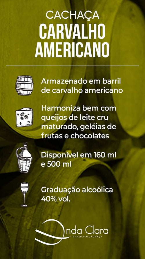 CACHAÇA CARVALHO AMERICANO ONDA CLARA 160 ML