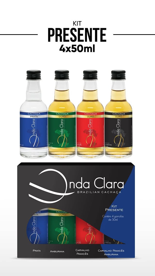 KIT PRESENTE CACHAÇA ONDA CLARA 4x50 ML